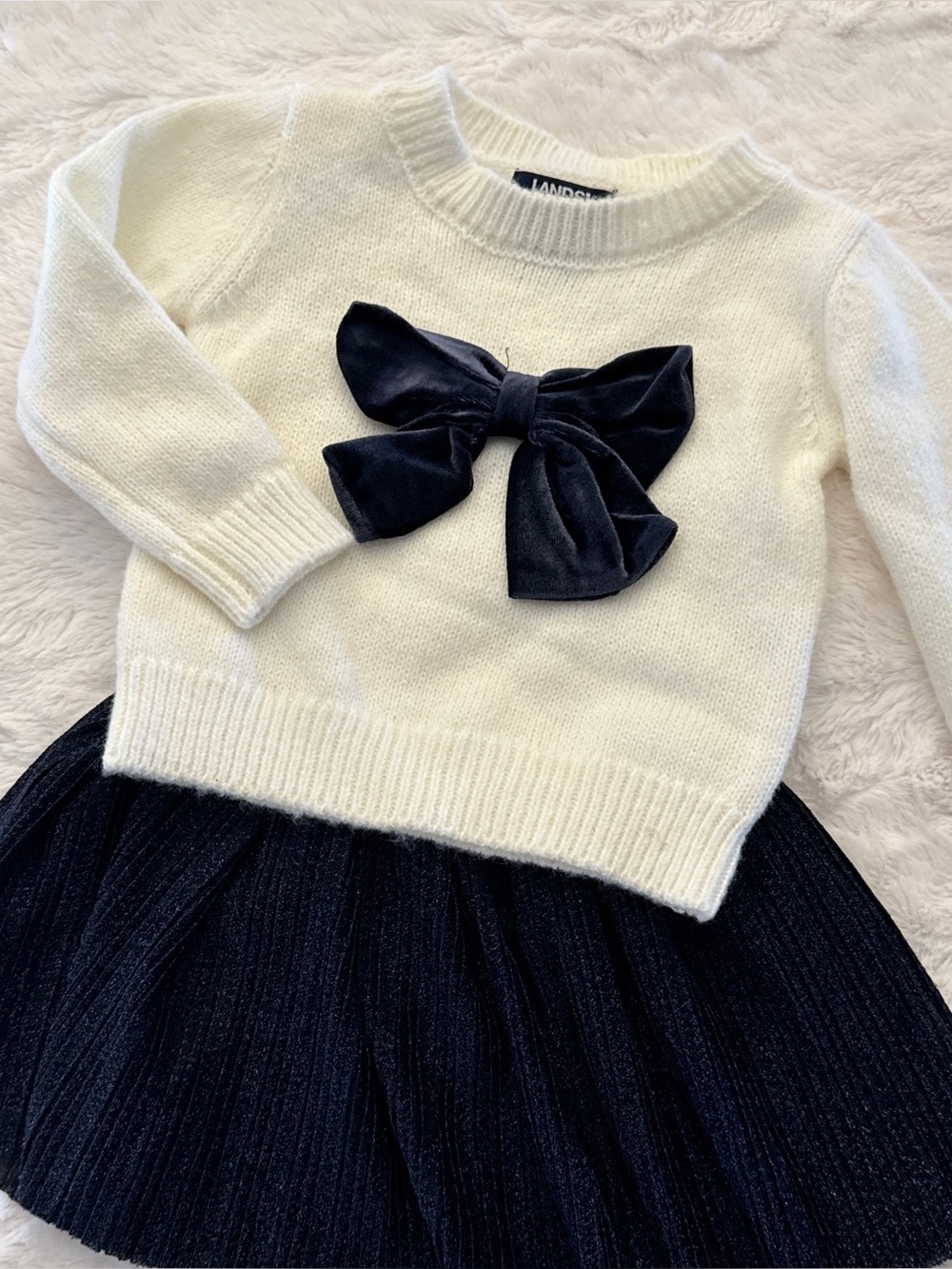 Lands End Infant Outfit Navy/White Sweater Glitter Skirt  Sz 18m B